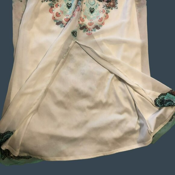 Lily Rose Tank Maxi Dress Sz S Crochet Top Boho Print Mint Green 70s Vibe Lined - Picture 8 of 10